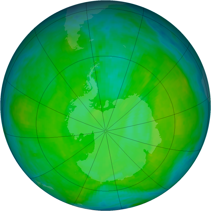 Antarctic ozone map for 24 December 1987